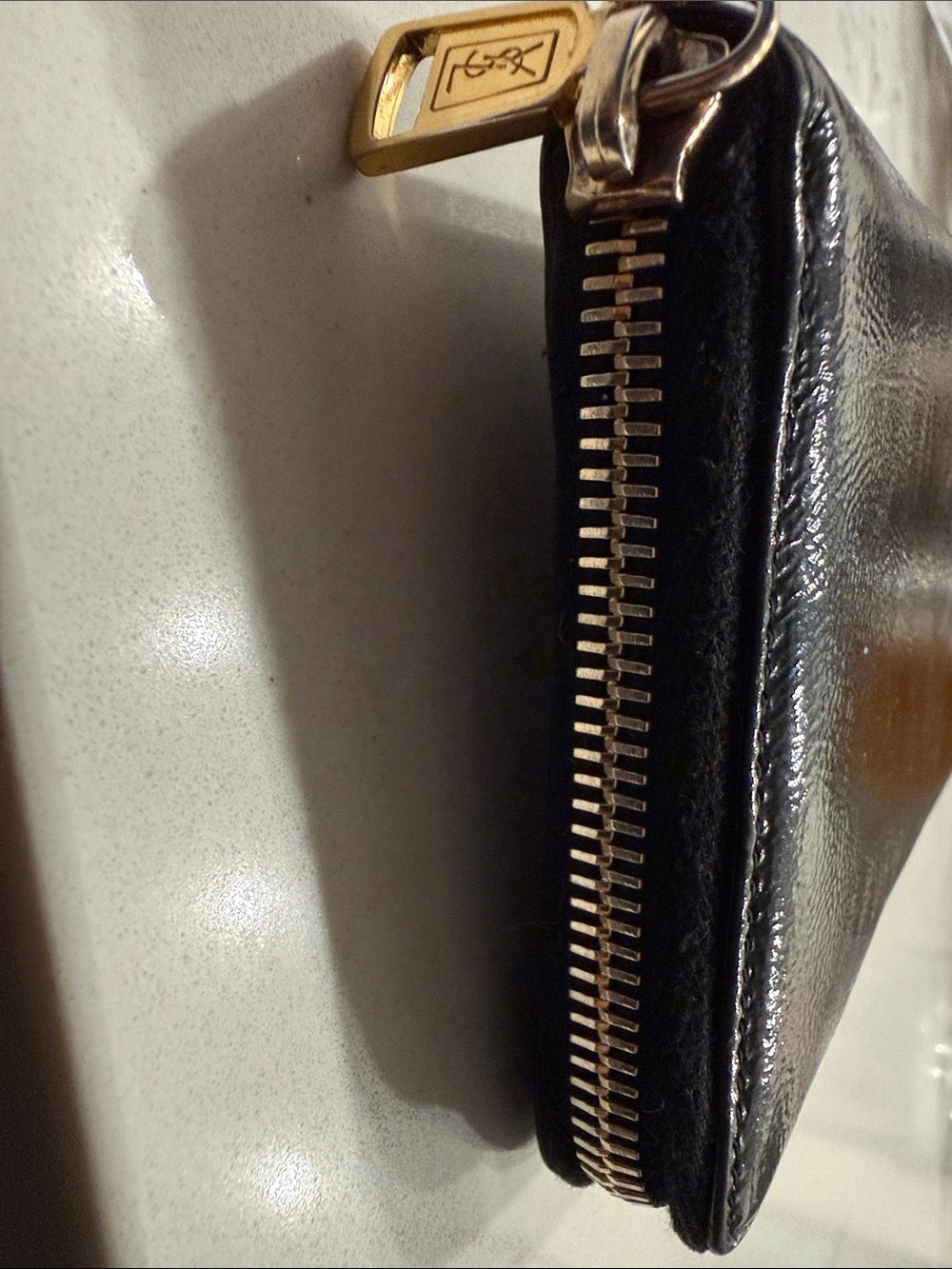 YSL Black Leather Zip Wallet with Embossed Logo - Picture 3 of 7